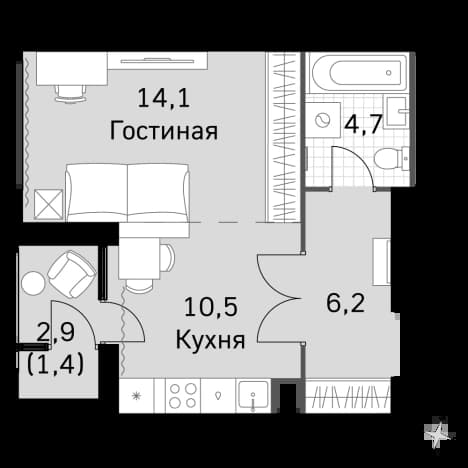 . Вариант № 2339651, 0, площадь - 34.8 квм, цена 24018960 рублей