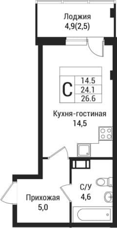 . Вариант № 1864598, 0, площадь - 24.1 квм, цена 3882800 рублей