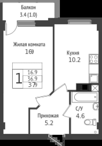 . Вариант № 1932726, 0, площадь - 39.3 квм, цена 5168000 рублей