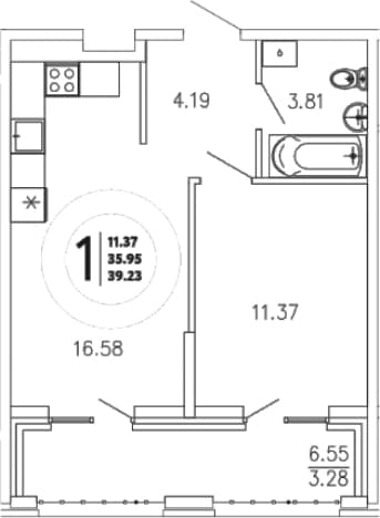 . Вариант № 2105379, 0, площадь - 35.95 квм, цена 8552140 рублей