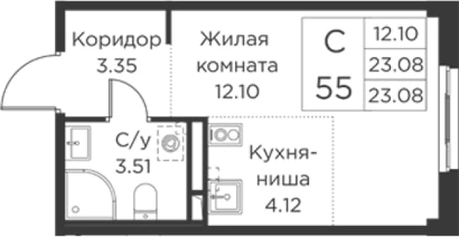 . Вариант № 2393388, 0, площадь - 23.08 квм, цена 7368982 рублей