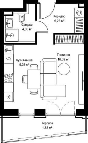. Вариант № 1650102, 0, площадь - 34.57 квм, цена 24385678 рублей