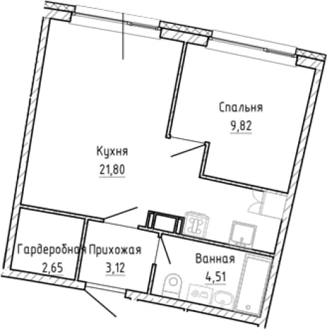 . Вариант № 1903252, 0, площадь - 41.9 квм, цена 8283797 рублей