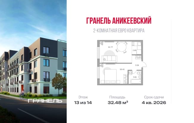 . Вариант № 2303584, 0, площадь - 32.48 квм, цена 7670774 рублей