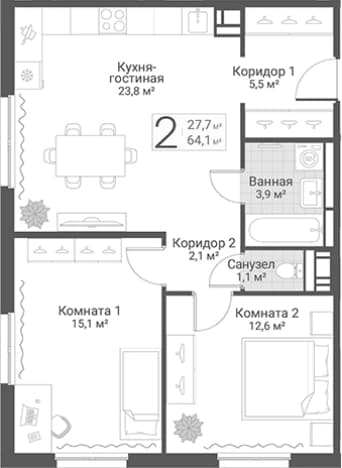 . Вариант № 2022720, 0, площадь - 64.1 квм, цена 18750000 рублей