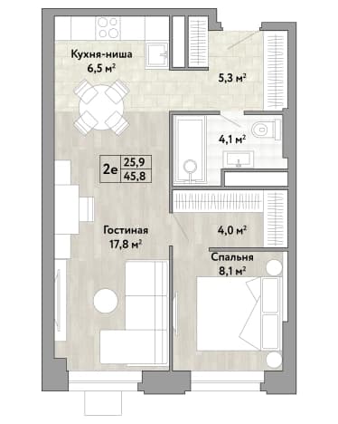 . Вариант № 2189026, 0, площадь - 45.8 квм, цена 14211076 рублей