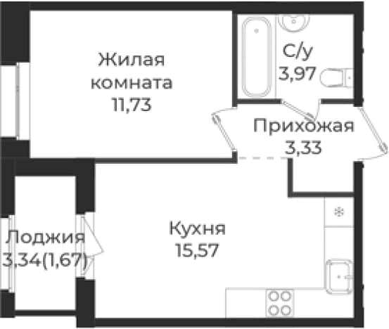 . Вариант № 1838715, 0, площадь - 34.6 квм, цена 5712525 рублей