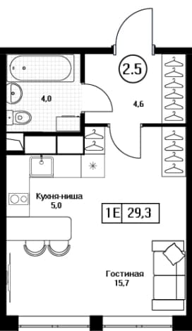 . Вариант № 2272622, 0, площадь - 29.3 квм, цена 8643500 рублей