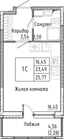 . Вариант № 1814462, 0, площадь - 23.49 квм, цена 4644520 рублей