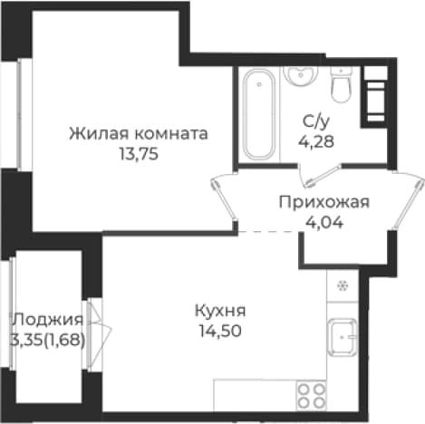 . Вариант № 1839208, 0, площадь - 36.57 квм, цена 5903888 рублей