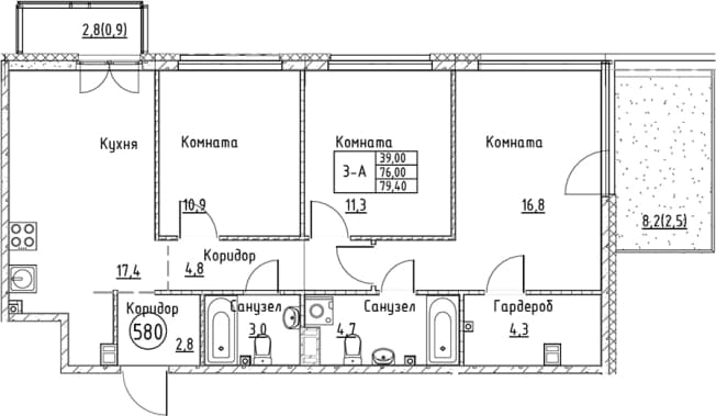 . Вариант № 2168731, 0, площадь - 76 квм, цена 21335777 рублей
