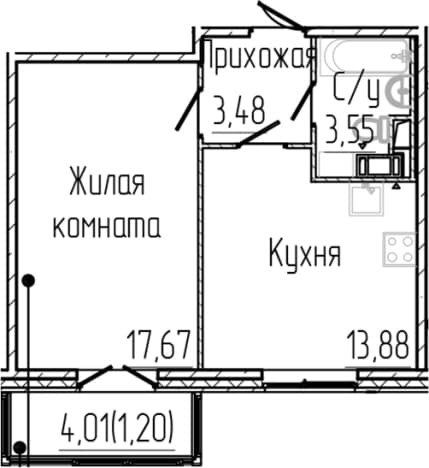 . Вариант № 1806069, 0, площадь - 38.58 квм, цена 8229606 рублей