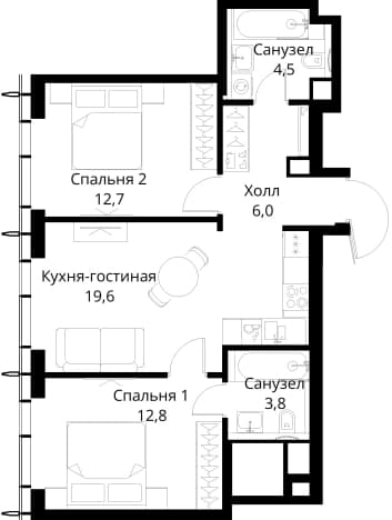 . Вариант № 2173619, 0, площадь - 59.4 квм, цена 29657885 рублей