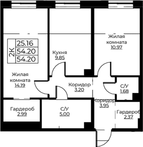 . Вариант № 1871092, 0, площадь - 54.2 квм, цена 10398569 рублей