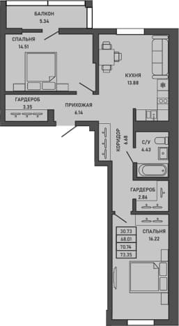 . Вариант № 2234381, 0, площадь - 68.07 квм, цена 20043843 рублей