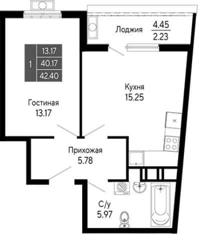 . Вариант № 2111305, 0, площадь - 40.17 квм, цена 9328000 рублей