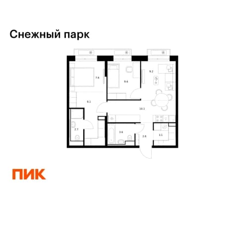Купить двухкомнатную квартиру в новостройках в ЖК Снежный парк в Владивостоке. Вариант № 2176234, 1, площадь - квм, цена 11235100 рублей