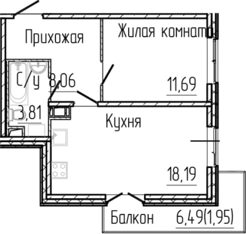 . Вариант № 2035723, 0, площадь - 41.75 квм, цена 8521500 рублей