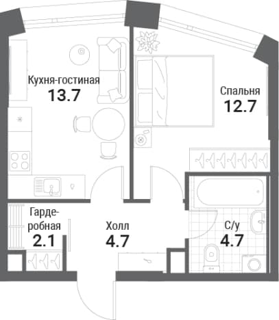 . Вариант № 2352491, 0, площадь - 37.9 квм, цена 27782706 рублей
