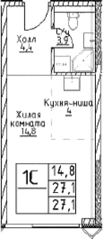 . Вариант № 1109266, 0, площадь - 27.1 квм, цена 14268150 рублей