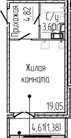 . Вариант № 1806064, 0, площадь - 27.47 квм, цена 6102478 рублей