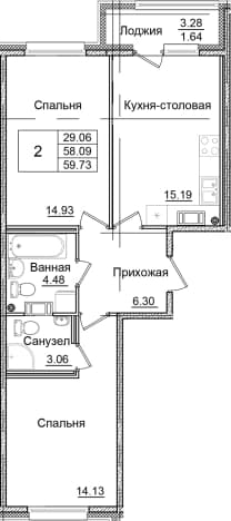 . Вариант № 1826597, 0, площадь - 58.09 квм, цена 11892800 рублей