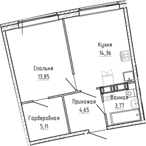 . Вариант № 1903088, 0, площадь - 41.74 квм, цена 8117689 рублей