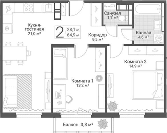 . Вариант № 2022780, 0, площадь - 64.9 квм, цена 19150000 рублей
