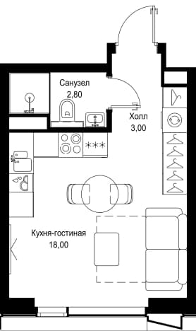 . Вариант № 1590904, 0, площадь - 23.8 квм, цена 17440640 рублей