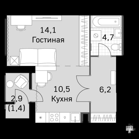 . Вариант № 2339646, 0, площадь - 34.7 квм, цена 22423140 рублей
