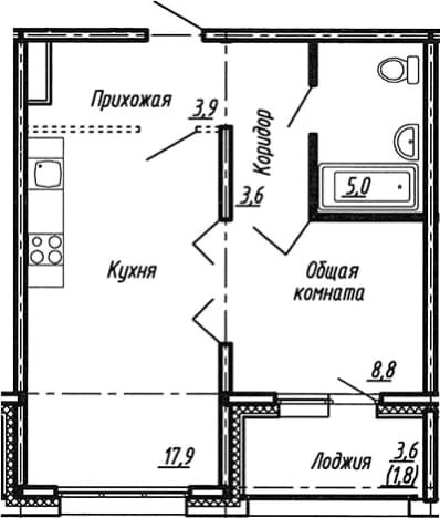 . Вариант № 1861777, 0, площадь - 39.2 квм, цена 7052000 рублей