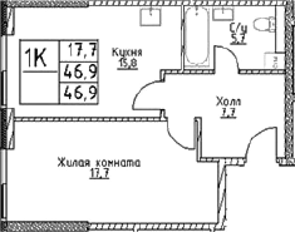 . Вариант № 598425, 0, площадь - 46.9 квм, цена 17118500 рублей