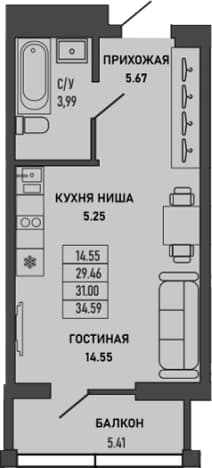 . Вариант № 2234385, 0, площадь - 29.38 квм, цена 11836026 рублей