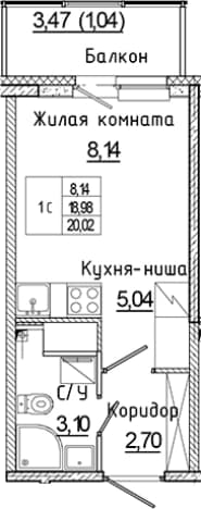 . Вариант № 2168646, 0, площадь - 18.98 квм, цена 4265944 рублей