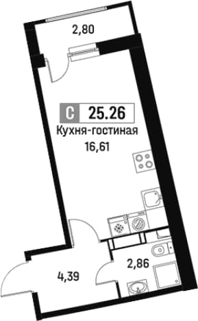 . Вариант № 1813220, 0, площадь - 23.86 квм, цена 6007020 рублей