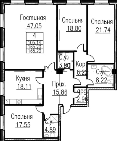 . Вариант № 438290, 0, площадь - 165.7 квм, цена 86296560 рублей