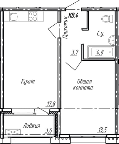 . Вариант № 1861537, 0, площадь - 39.8 квм, цена 8853600 рублей