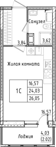 . Вариант № 1814316, 0, площадь - 24.03 квм, цена 5856034 рублей