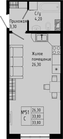 . Вариант № 1891725, 0, площадь - 33.8 квм, цена 4481180 рублей