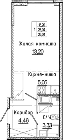 . Вариант № 1814644, 0, площадь - 26.04 квм, цена 4858204 рублей
