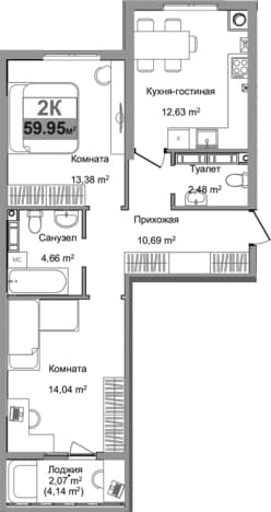 . Вариант № 2159490, 0, площадь - 57.88 квм, цена 11600000 рублей