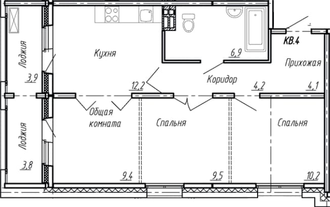 . Вариант № 1861589, 0, площадь - 56.5 квм, цена 9951000 рублей