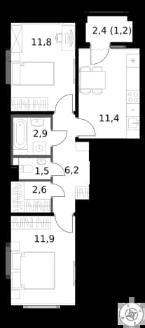 . Вариант № 2162819, 0, площадь - 49.5 квм, цена 16953075 рублей