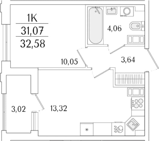 . Вариант № 1819339, 0, площадь - 31.07 квм, цена 15842340 рублей