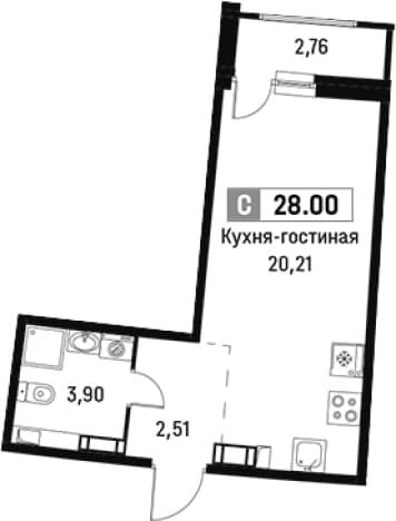 . Вариант № 1812936, 0, площадь - 26.62 квм, цена 6019115 рублей