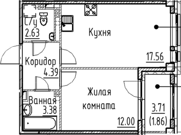 . Вариант № 1831138, 0, площадь - 39.96 квм, цена 11264635 рублей
