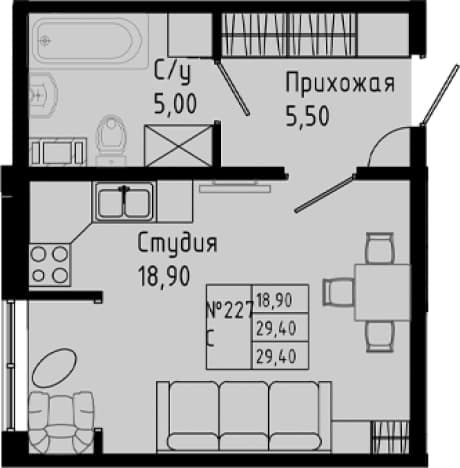 . Вариант № 1891718, 0, площадь - 29.4 квм, цена 4391200 рублей