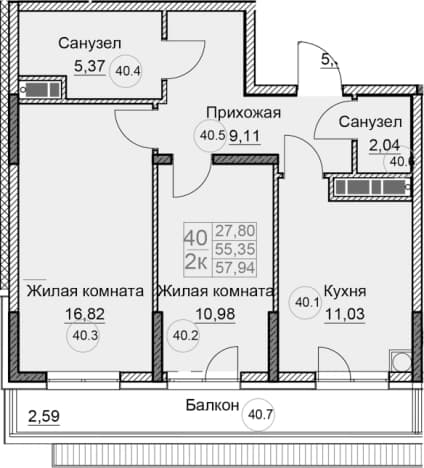 . Вариант № 2123060, 0, площадь - 55.4 квм, цена 8583890 рублей