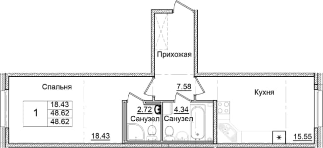 . Вариант № 2012228, 0, площадь - 48.62 квм, цена 8331447 рублей