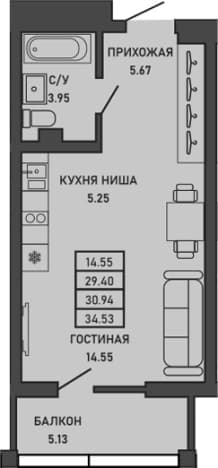 . Вариант № 2154412, 0, площадь - 29.4 квм, цена 12133341 рублей